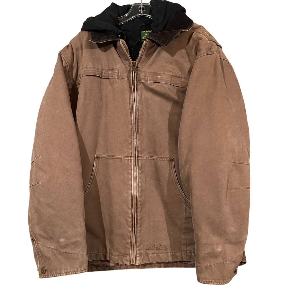Cabelas Roughneck Canvas Work Jacket Thinsulate Hooded Liner Mens Large Tall